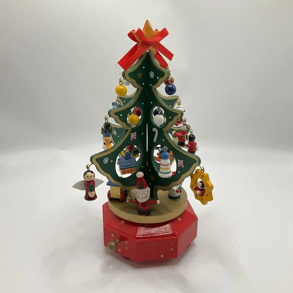 RARE Vintage Wooden Christmas Tree Music Box Hanging Ornaments Decoration